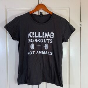 Killing Workouts Not Animals Vegan Graphic T-Shirt M Animal Rights Anvil Womens
